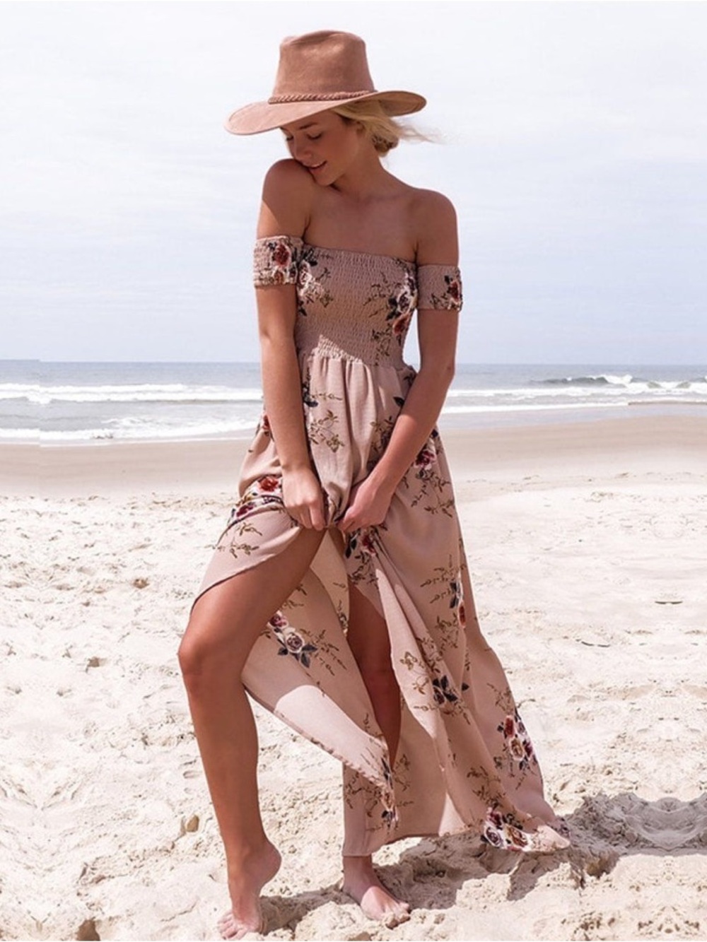 Floral Smocked Maxi Dress in Blush